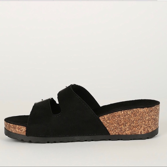 Black Suede Double Band Slide - Picture 4 of 8